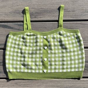 Cider; Shepard Check; Lime Green&White; Knit; Cropped Tank Top; Heart Buttons; L